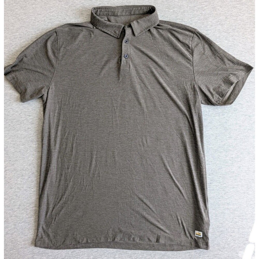 Men's Large Vuori Strato Tech Polo Brown Heather Performance Collared Golf Shirt